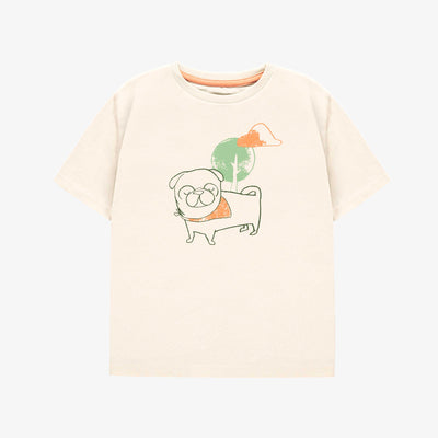 T-shirt à manches courtes crème avec un chien, enfant || Cream short sleeves T-shirt with dog, child
