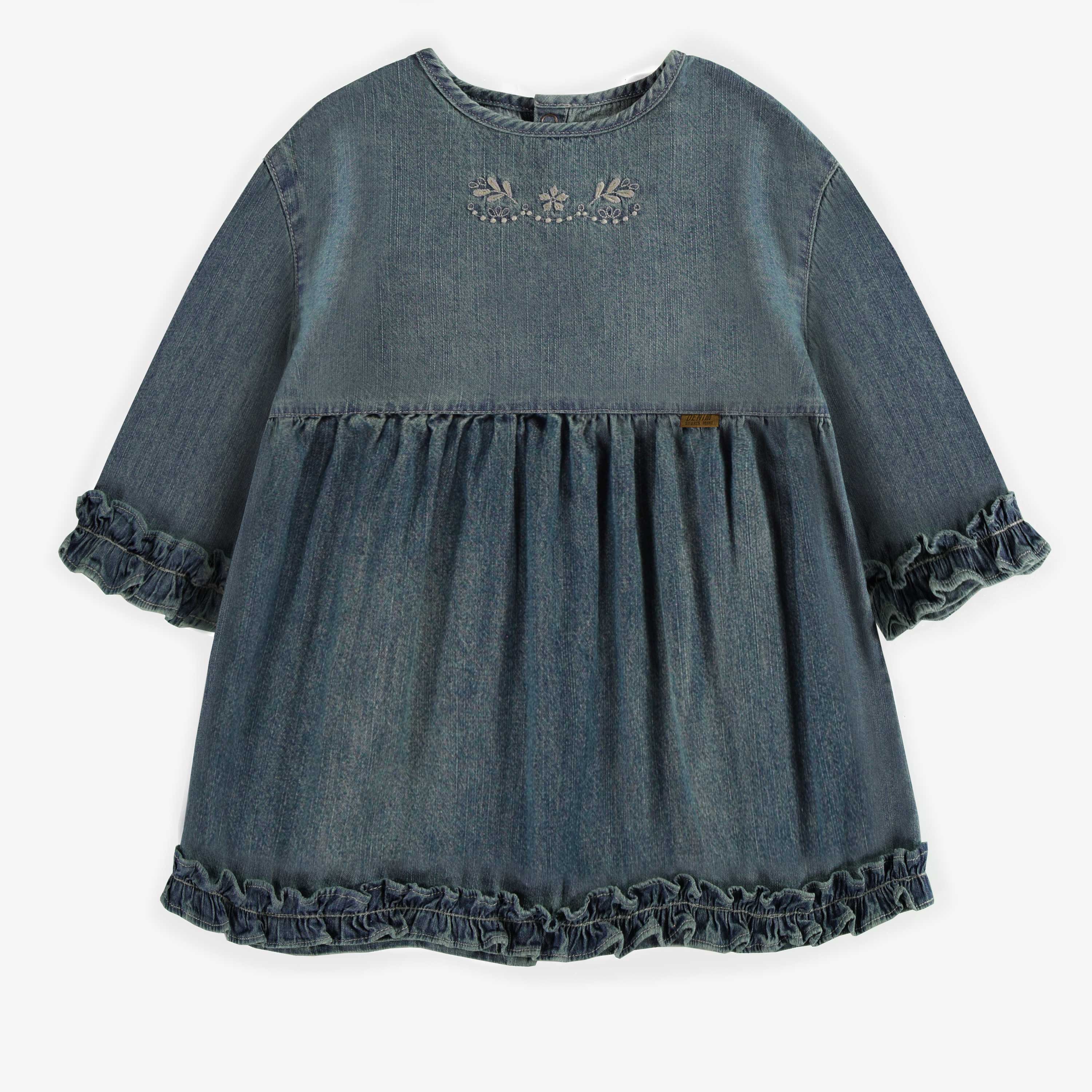 Tunic dress relaxed/flared fit with 3/4 sleeves in light denim, child