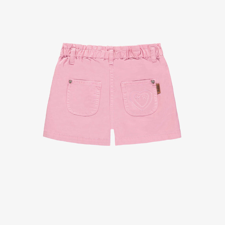 Short coupe décontractée en twill extensible rose, enfant || Pink relaxed fit short in stretch twill, child