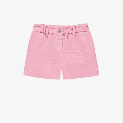 Short coupe décontractée en twill extensible rose, enfant || Pink relaxed fit short in stretch twill, child