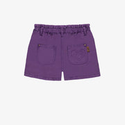 Short coupe décontractée en twill extensible, mauve, enfant || Relaxed fit purple denim shorts, child