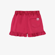 Short fuchsia à volant et taille élastique en coton, enfant || Fuchsia cotton shorts with ruffle and elastic waistband, child