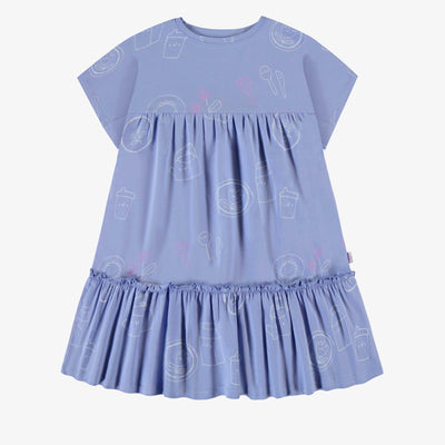 Robe bleue à motifs en coton extensible, enfant || Blue patterned dress in stretch cotton, child