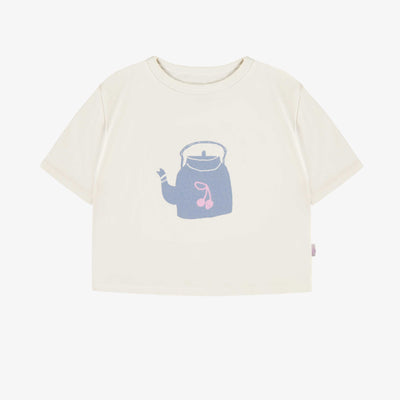 T-shirt ivoire à manches courtes en coton, enfant || Ivory short-sleeved t-shirt in cotton, child