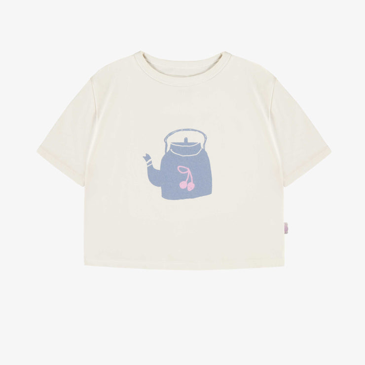 T-shirt ivoire à manches courtes en coton, enfant || Ivory short-sleeved t-shirt in cotton, child