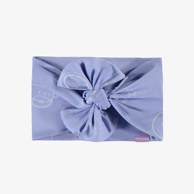Bandeau bleu à motifs en coton extensible, enfant || Blue patterned headband in stretch cotton, child