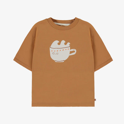 T-shirt brun à manches courtes en coton, enfant || Brown short-sleeved t-shirt in cotton, child