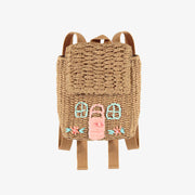 Sac à dos en paille en forme de maison, enfant || House shaped straw backpack, child