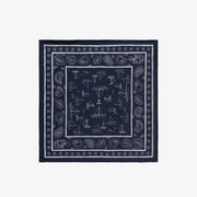 Foulard bleu foncé aux motifs marins en coton, enfant || Dark blue cotton scarf with marin prints, child