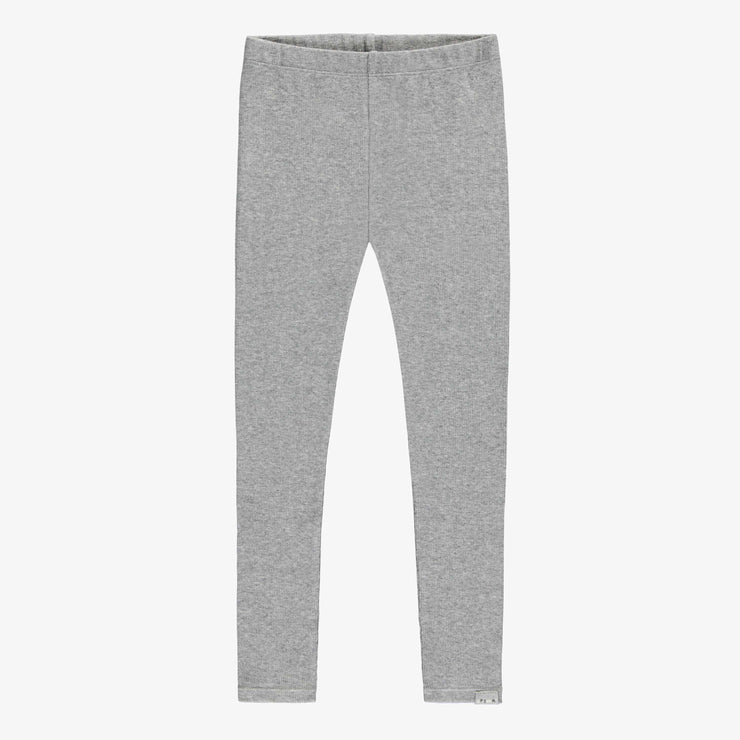 Legging long gris moyen en tricot côtelé, enfant || Long legging medium grey in ribbed knit, child