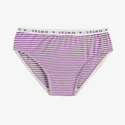 Culotte bikini mauve et crème à rayures en jersey, enfant || Purple and cream striped bikini panties with print in jersey, child