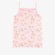 Camisole rose à motif de lapins et poules en jersey extensible, enfant || Pink camisole with bunnies and chickens print in stretch jersey, child