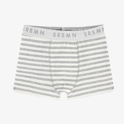 Boxer ajusté gris et blanc ligné en jersey, enfant || Grey and white fitted boxer with stripes in jersey, child Media 1 of 1