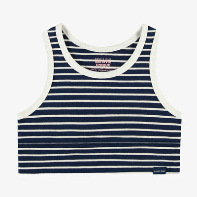 Camisole courte avec rayures marines et blanches en coton extensible, enfant || White and blue striped short camisole in stretch coton, child