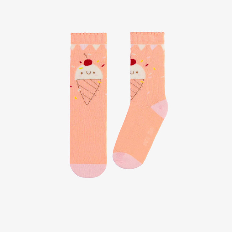 Chaussettes roses avec jolies crèmes glacées, enfant || Pink socks with cute ice cream, child
