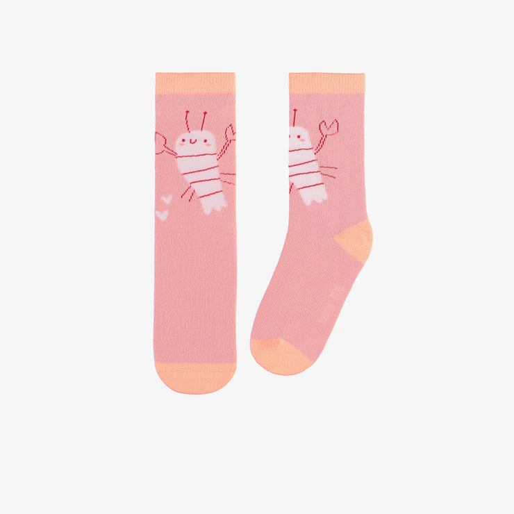 Chaussettes roses avec illustration d’écrevisses aimables, enfant || Pink socks with an illustration of kind crayfish, child