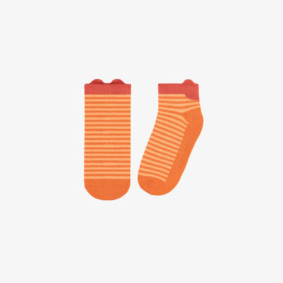 Chaussettes courtes orange à rayures, enfant  || Orange striped short socks, child