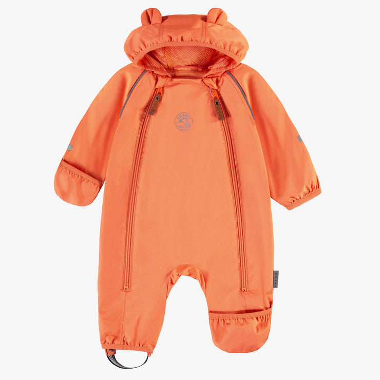 Une pièce à capuchon orange en nylon, naissance || Orange hooded one piece in nylon, newborn