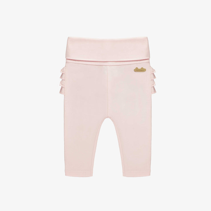 Legging à volants rose pâle en coton biologique, naissance || Light pink leggings with ruffles in organic cotton, newborn