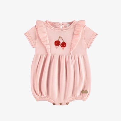 Une pièce de maille coupe ballon rose pâle motif jacquard, naissance || Light pink knitted one piece balloon shape with jacquard pattern, newborn