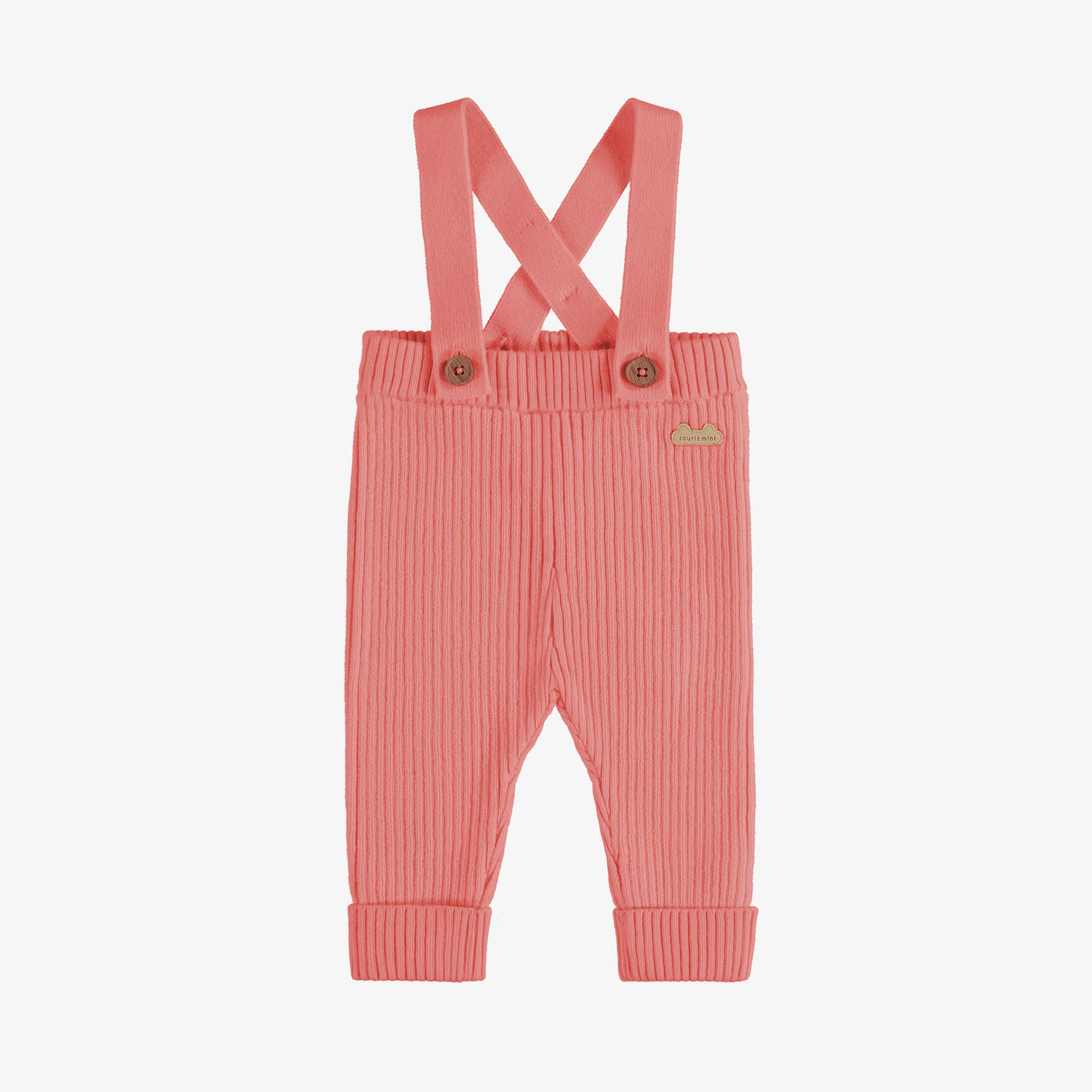 Rib knit pants with removable straps coral, newborn
