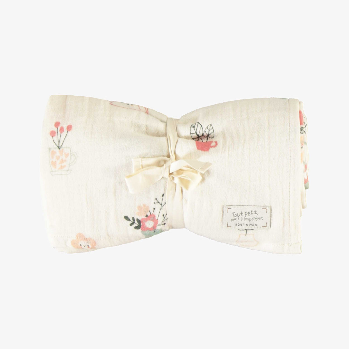 Couverture crème à motif en mousseline, naissance - Souris Mini