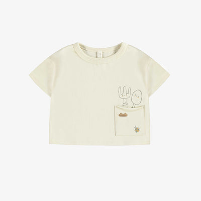 T-shirt à manches courtes crème avec illustration, naissance || Cream short sleeves t-shirt with print, newborn
