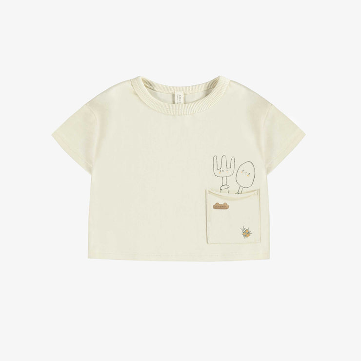 T-shirt à manches courtes crème avec illustration, naissance || Cream short sleeves t-shirt with print, newborn