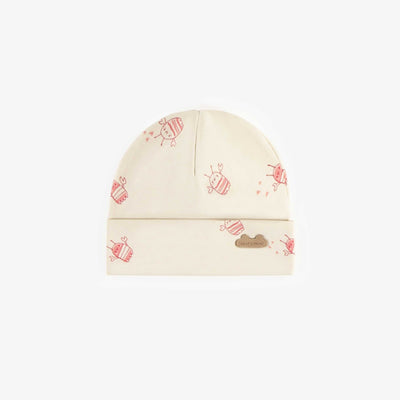Bonnet crème avec motif d'écrevisses en jersey biologique, naissance || Cream hat with crayfish print in organic jersey, newborn