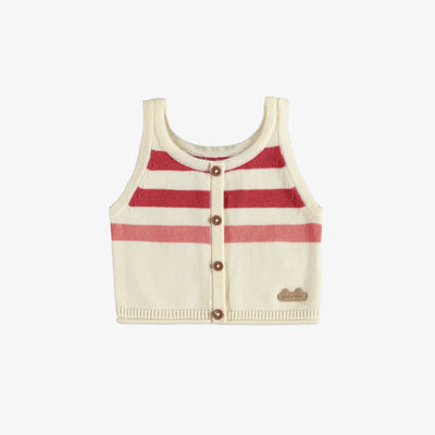 Camisole de maille à rayures crème, rose et rouge, naissance || Knitted tank top with cream, pink and red stripes, newborn