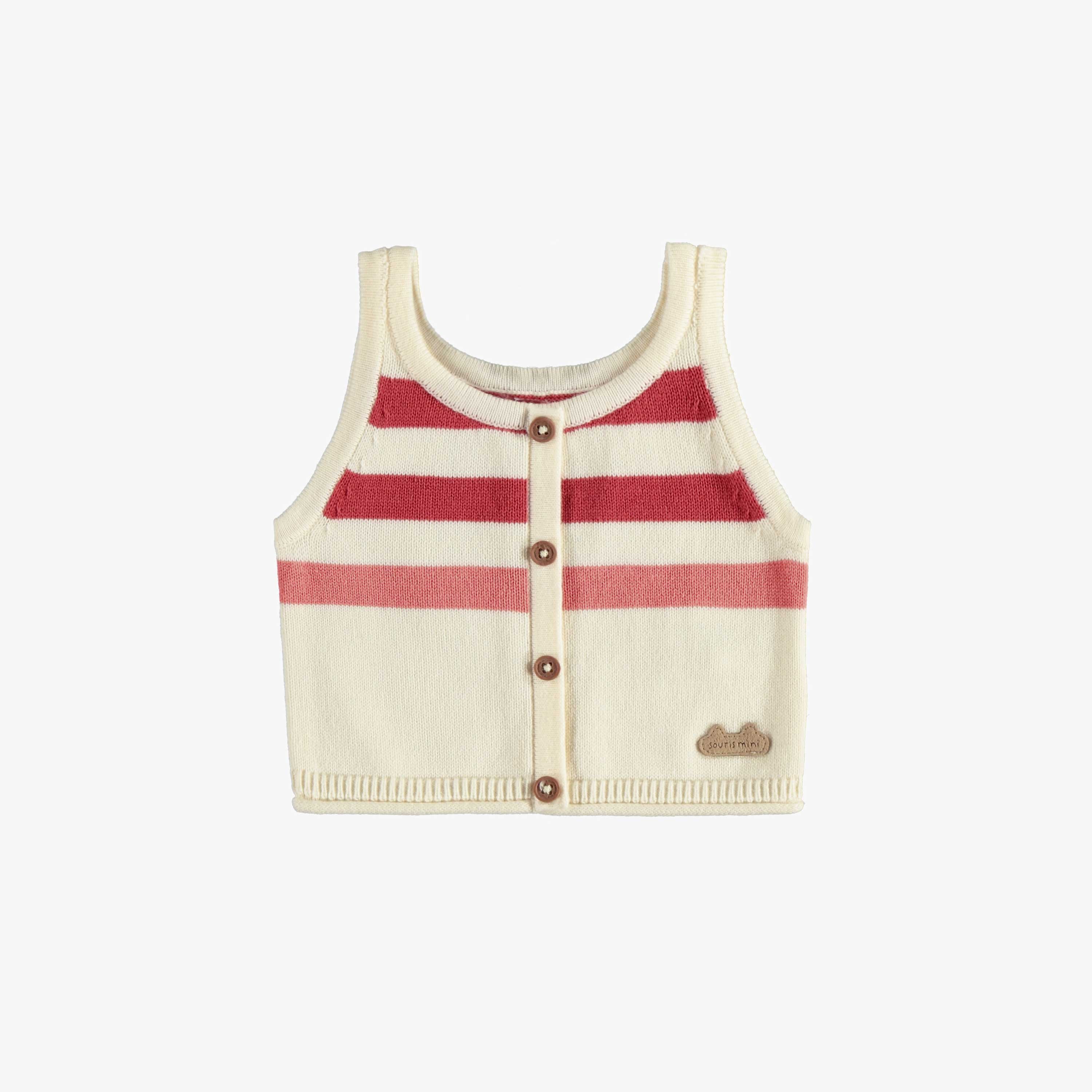 Camisole de maille à rayures crème, rose et rouge, naissance