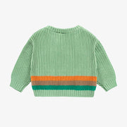 Veste de maille côtelée verte à motif jacquard, naissance || Green ribbed knit vest with jacquard pattern, newborn