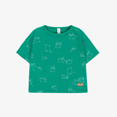 T-shirt à manches courtes vert foncé avec illustration en doux coton, naissance || Dark green short sleeves t-shirt with print in soft cotton, newborn