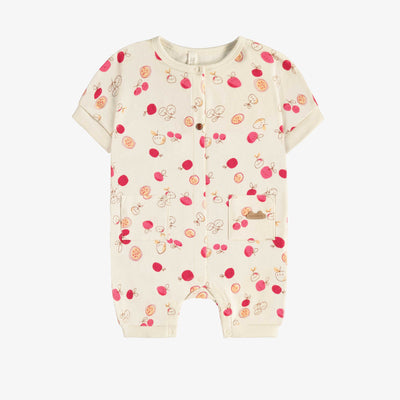 Pyjama crème avec motif de cerises en coton biologique, naissance || Cream pajama with cherry print in organic cotton, newborn
