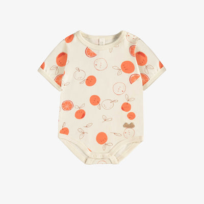 Cache-couche crème avec motif d’oranges en coton biologique, naissance || Cream bodysuit with orange print in organic cotton, newborn