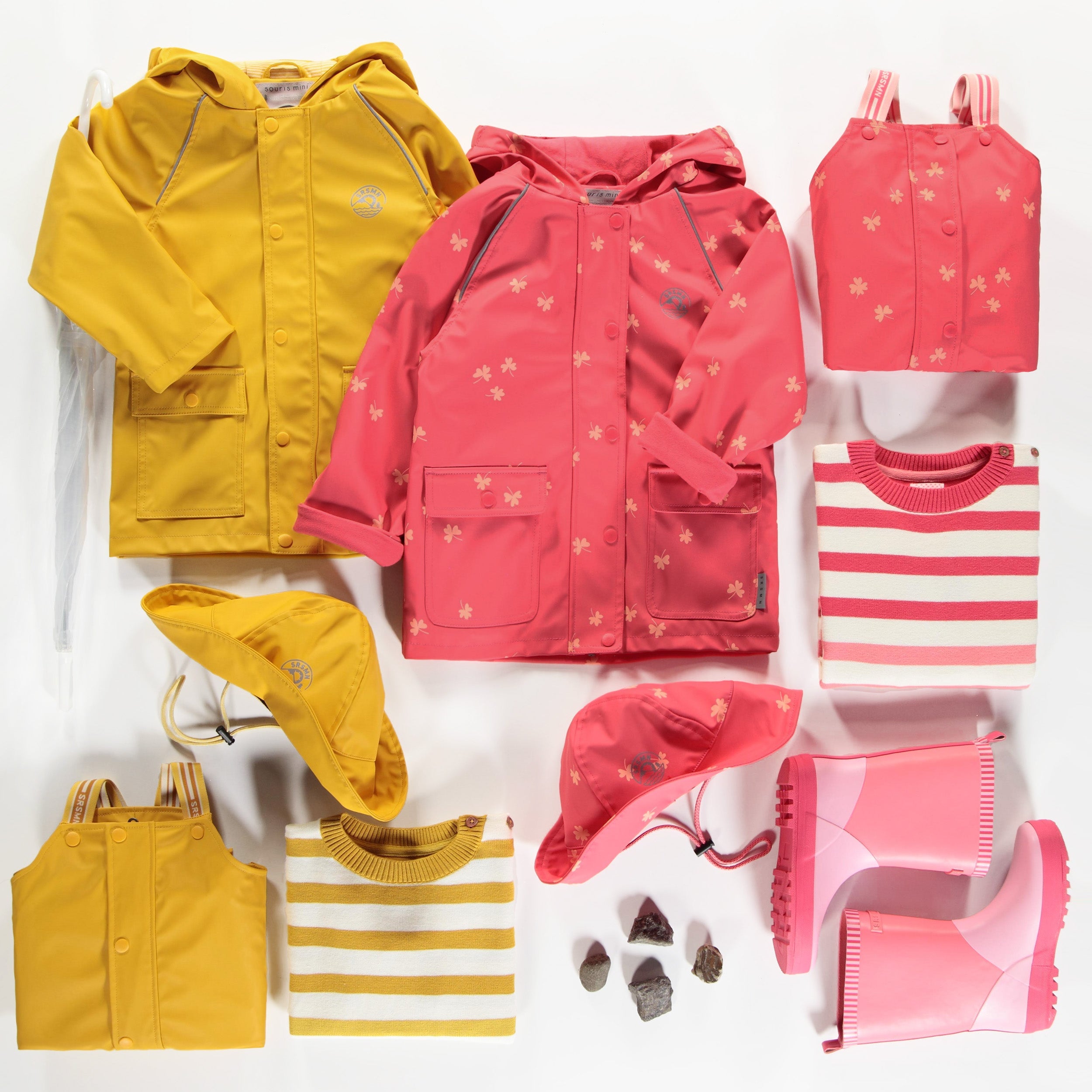 Pink polyurethane rain overalls, child