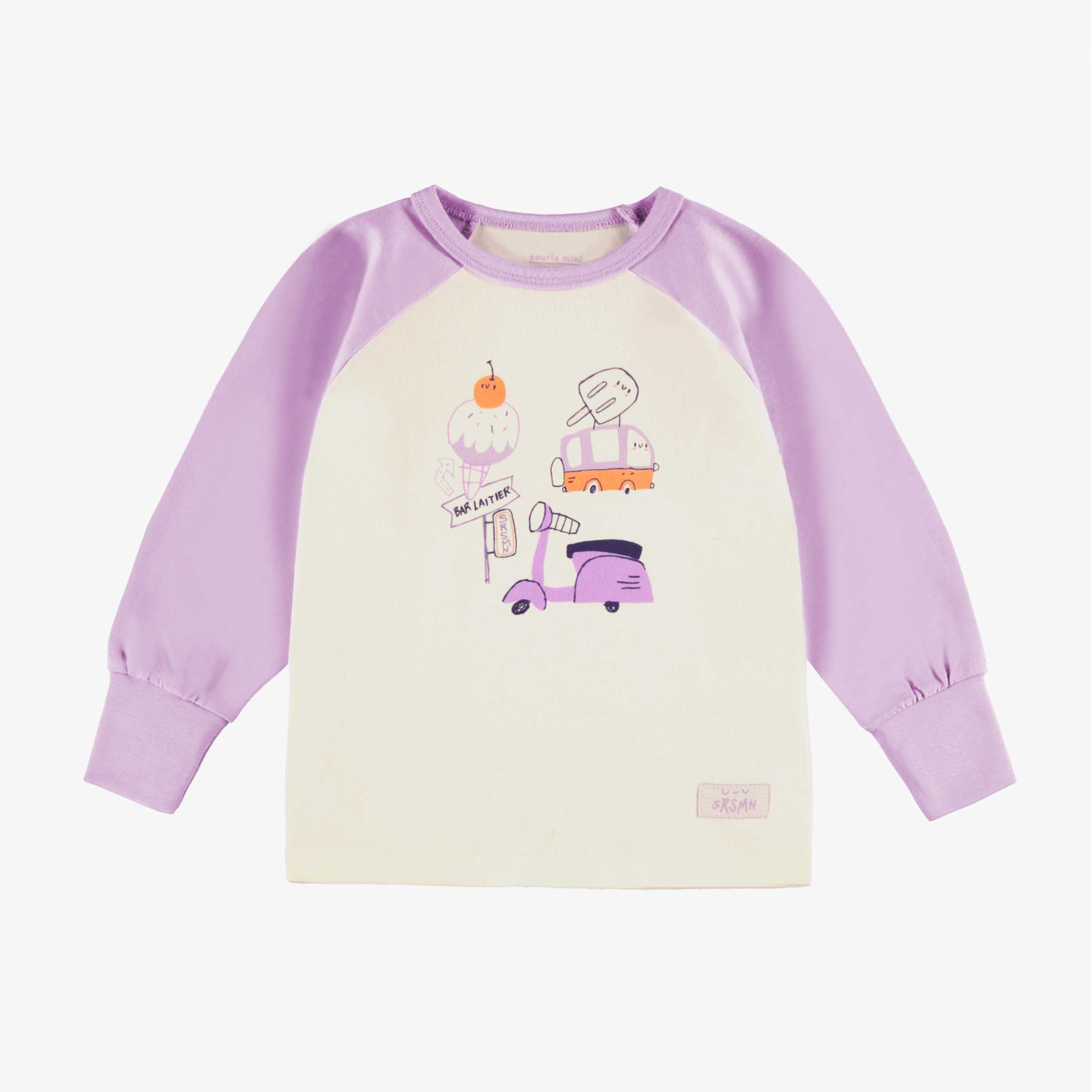 Haut de pyjama deux pièces lilas et crème à motifs et illustration, bébé