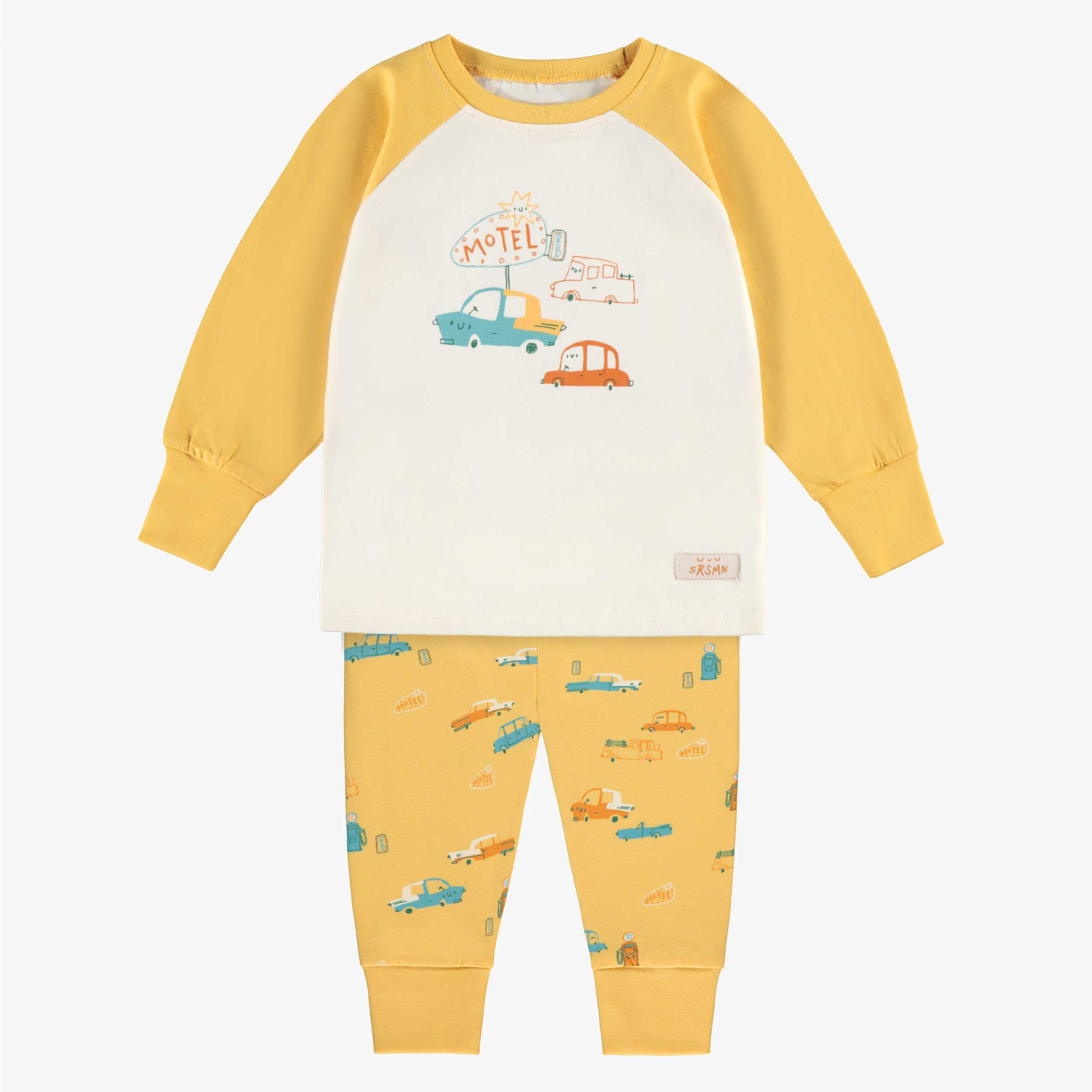 Pyjama deux pièces jaune et crème à motifs et illustration, bébé