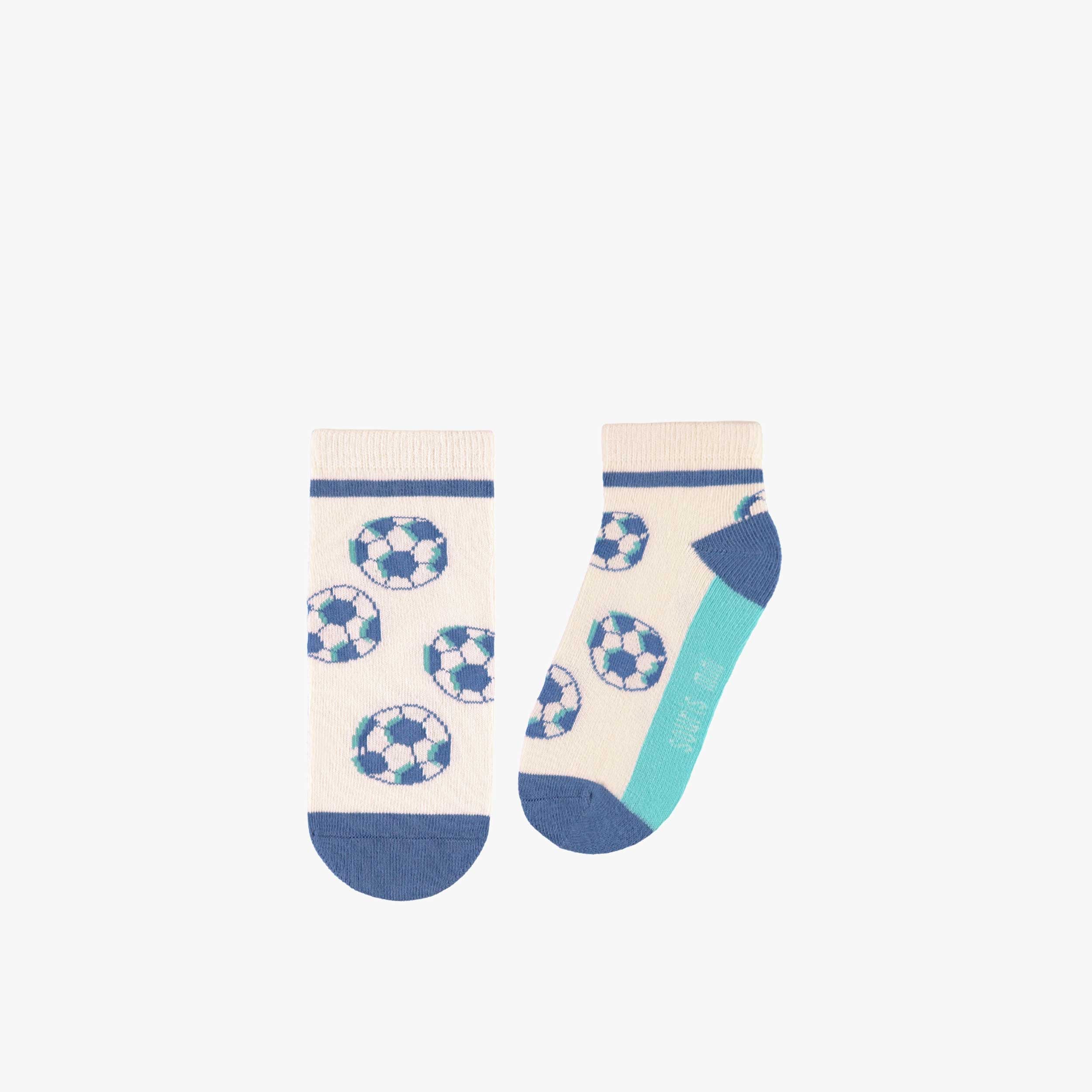 Chaussettes courtes crème et bleu à motifs, enfant