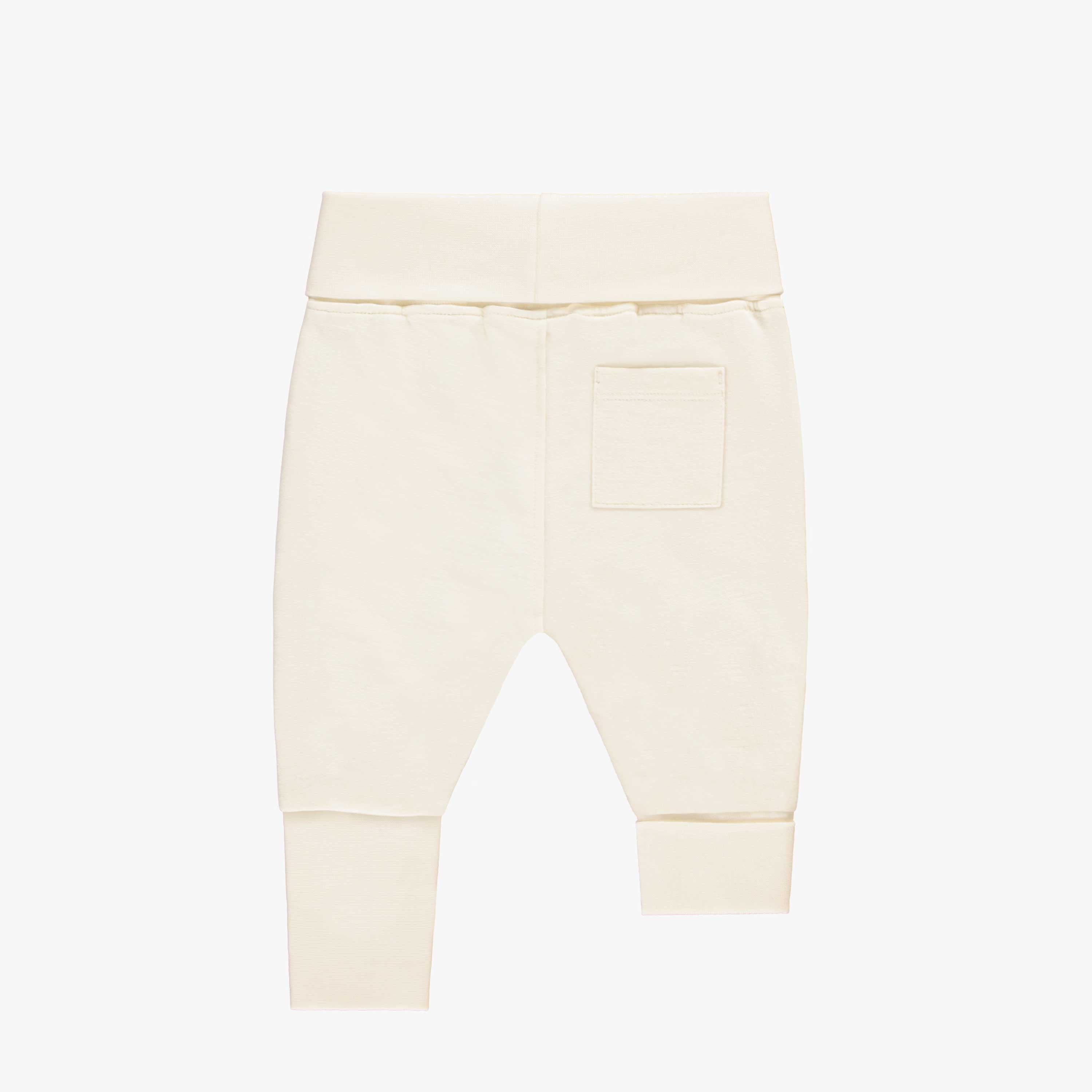 Dos du pantalon évolutif crème en doux coton français, naissance