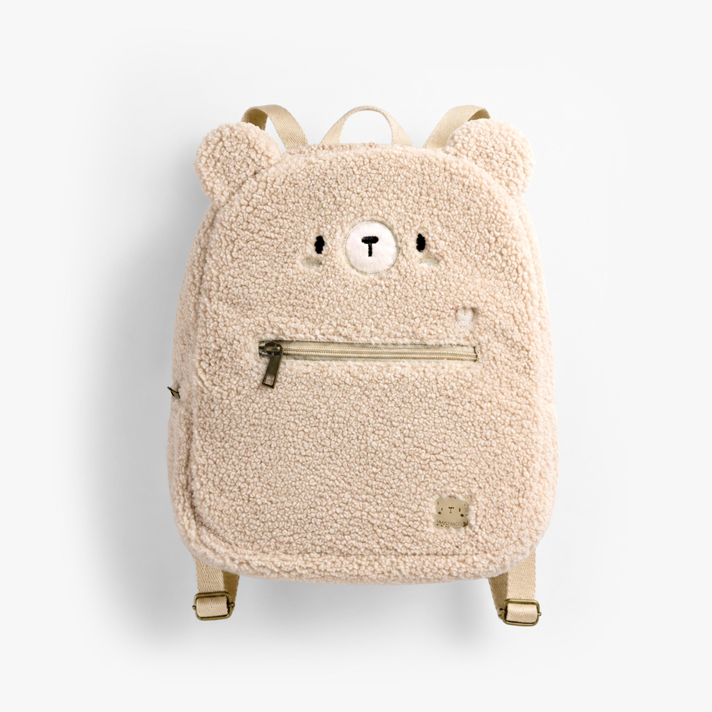 Sac à dos crème en sherpa à visage d’ourson, bébé - Souris Mini