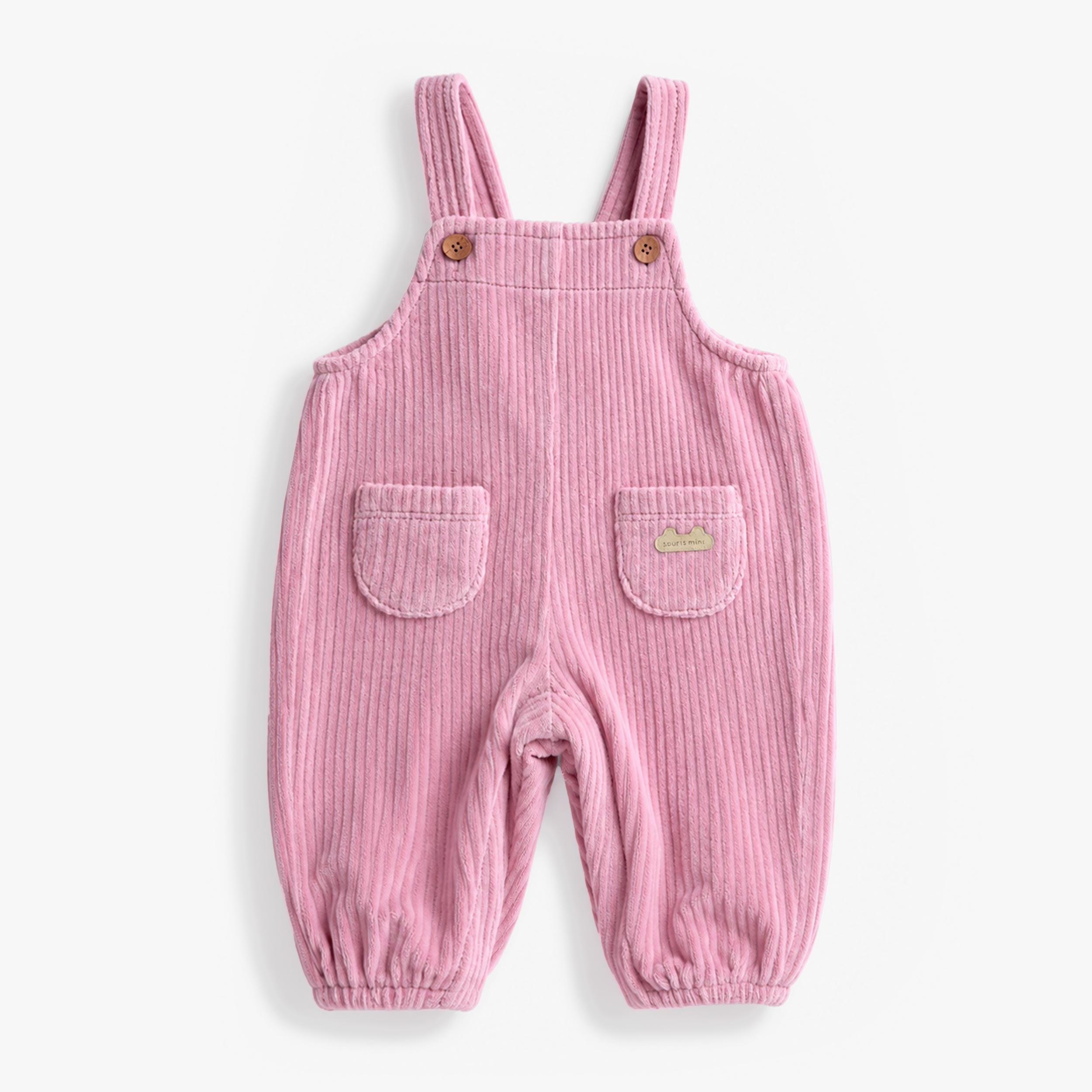 Salopette rose en velours côtelé extensible, naissance - Souris Mini
