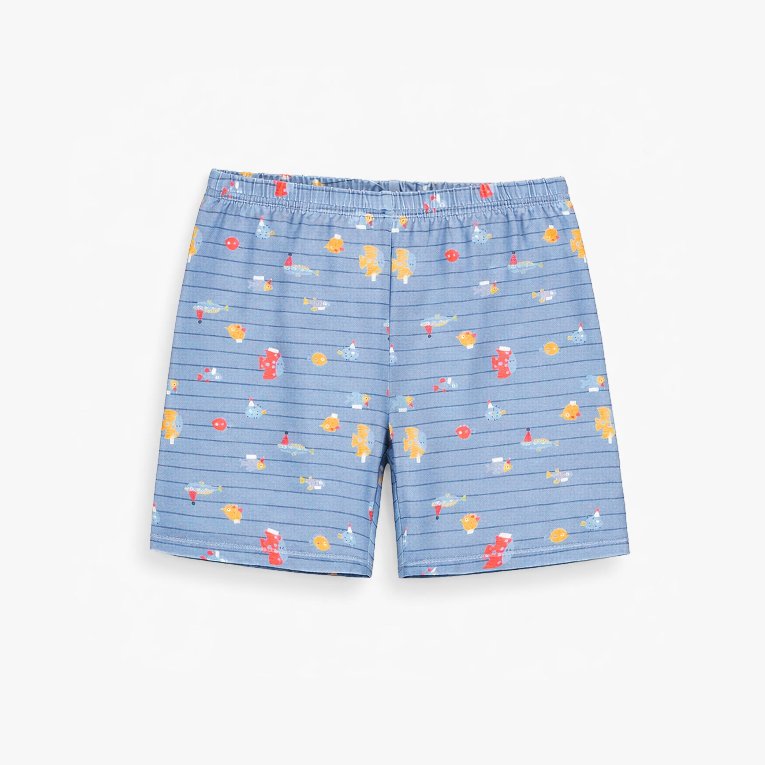 Short du pyjama deux pièces bleu à rayures et motifs de poisson, enfant