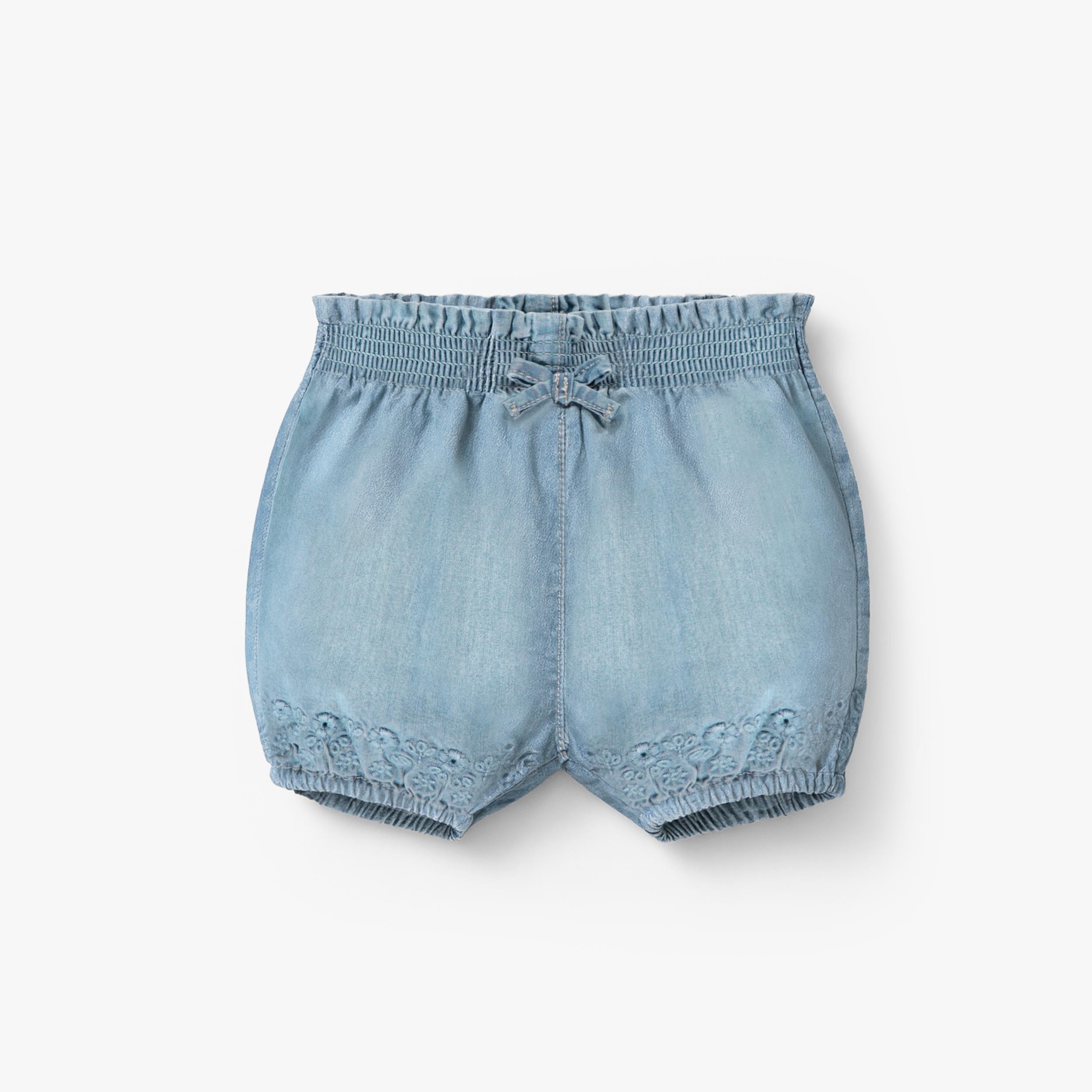 Short bleu en denim léger et broderie anglaise, naissance - Souris Mini