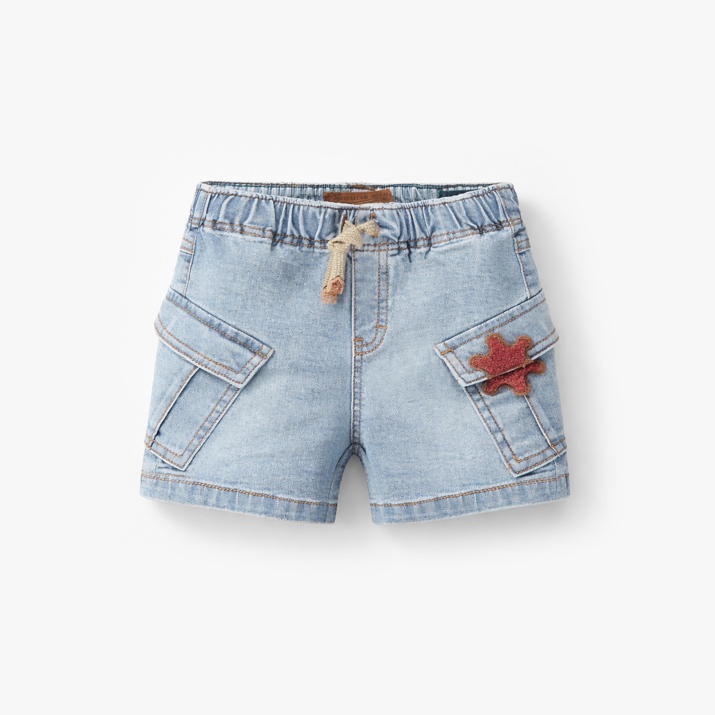 Short bleu pâle en denim avec écusson étoile, bébé - Souris Mini