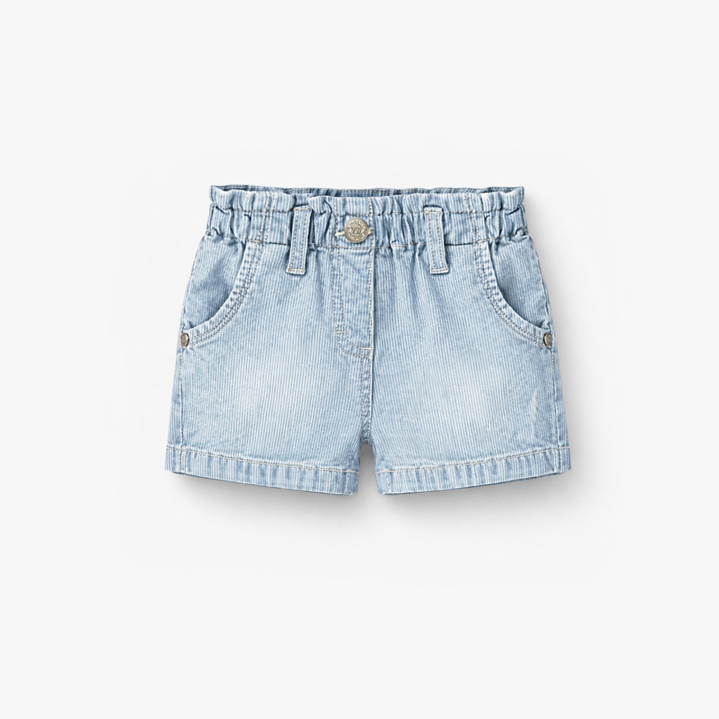 Short bleu pâle en denim à rayures, bébé - Souris Mini