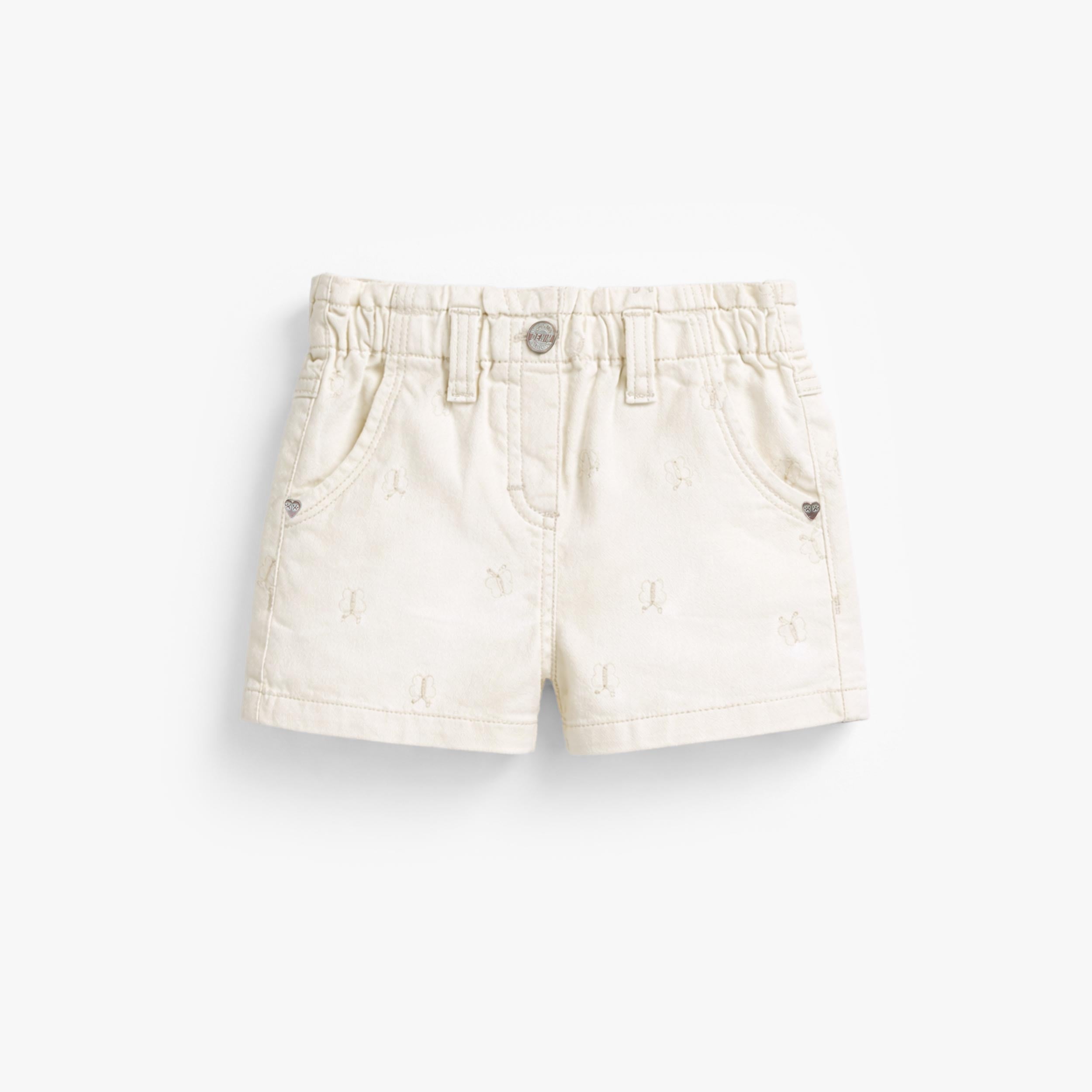 Short crème en denim avec broderies de papillons, bébé - Souris Mini