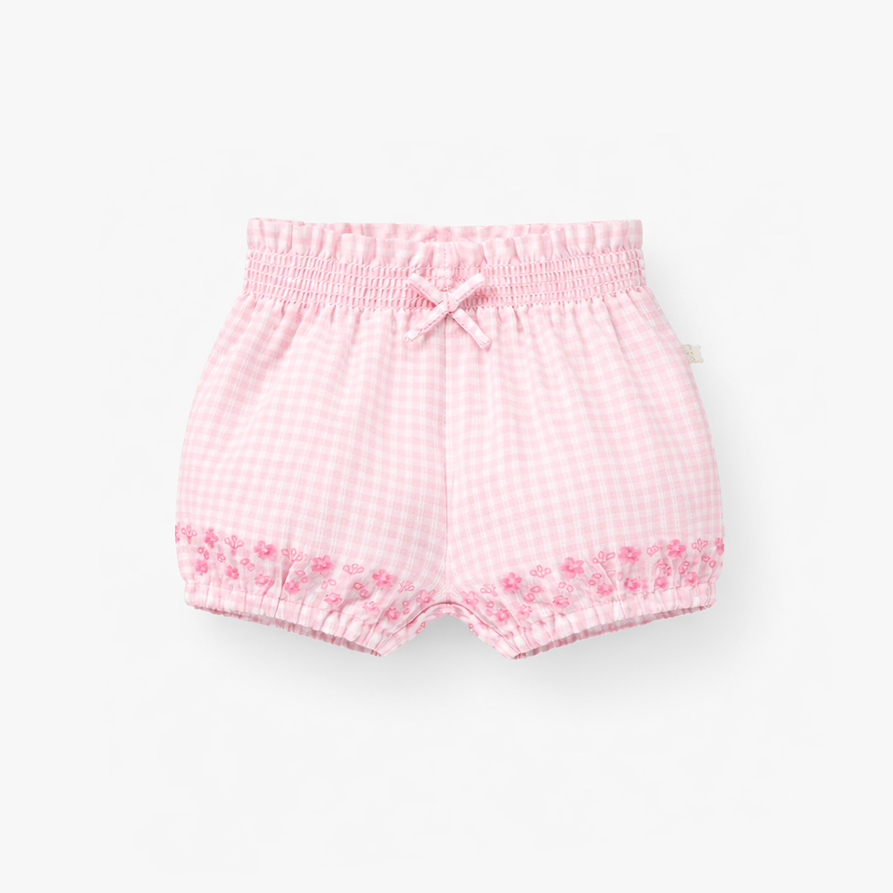 Short rose à carreaux et broderie anglaise, naissance - Souris Mini