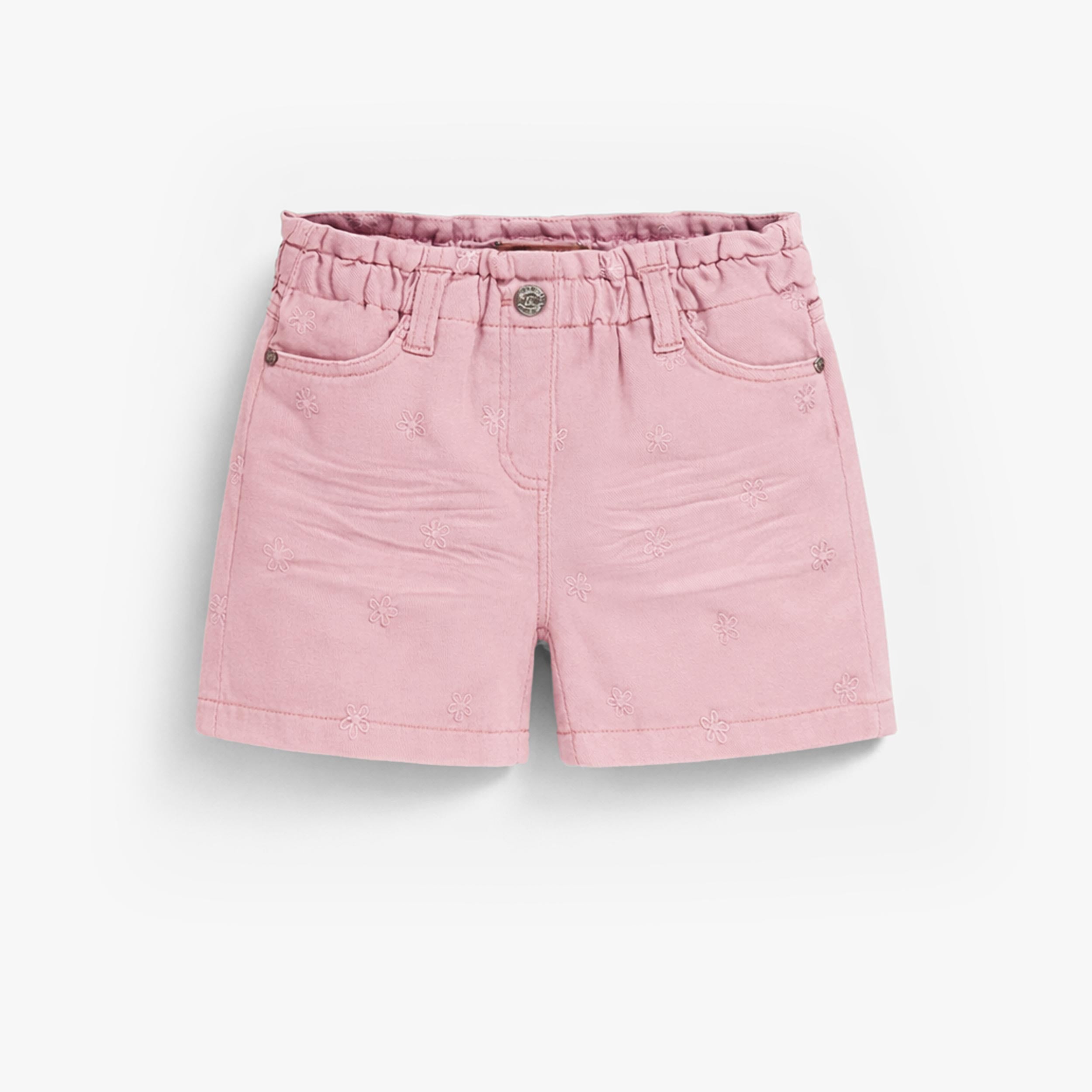 Short rose en denim avec broderies de fleurs, enfant - Souris Mini