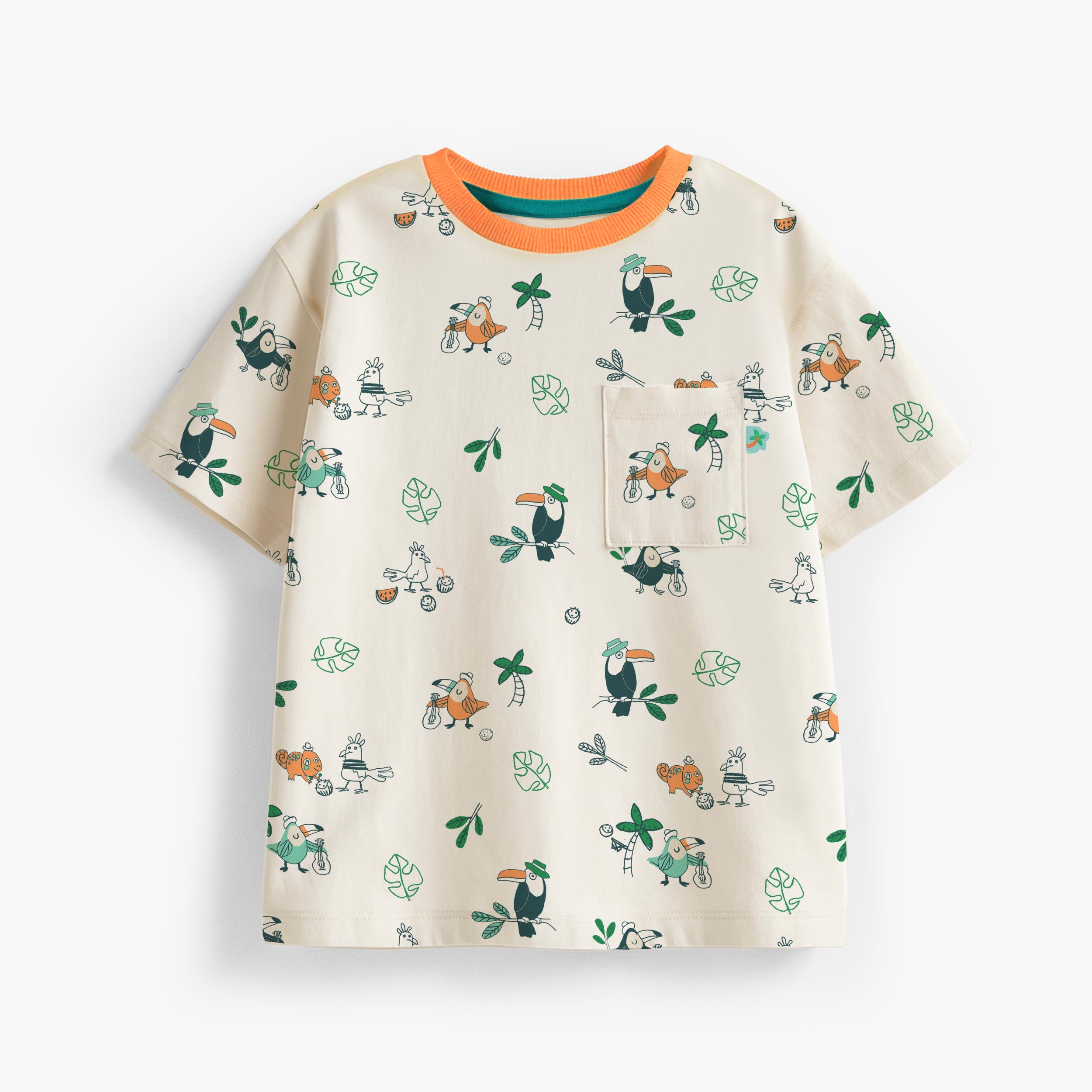 T-shirt beige à motifs d’oiseaux tropicaux, enfant - Souris Mini